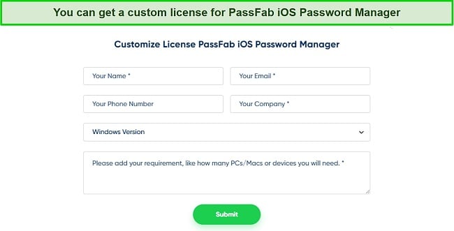 PassFab iOS Password Manager custom license form