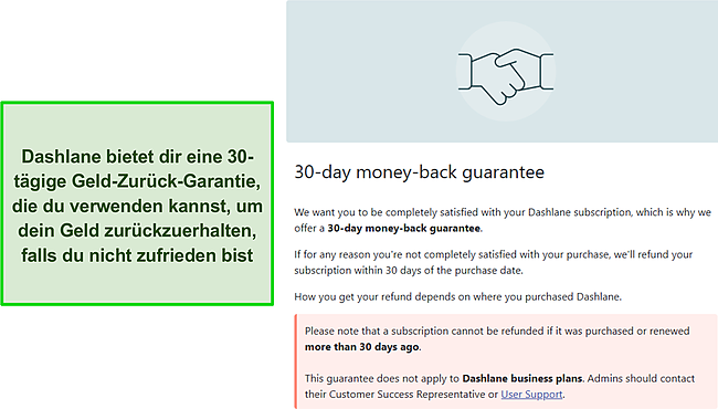 Die 30-tägige Geld-zurück-Garantie von Dashlane.