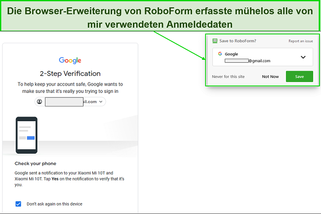 RoboForm-Browsererweiterung zur Erfassung von Informationen zur Speicherung im Tresor