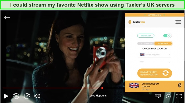 Screenshot of Tuxler VPN unblocking UK Netflix