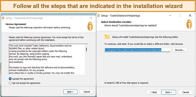 Screenshot from the installation steps for Tuxler VPN client