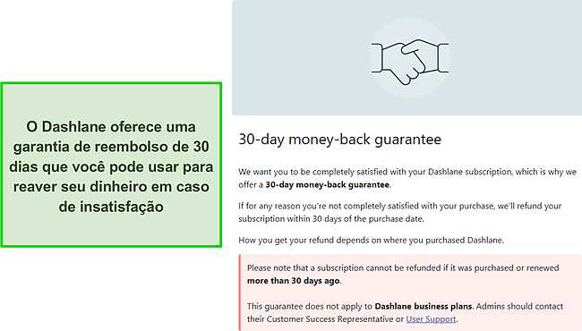 Garantia de reembolso de 30 dias da Dashlane.