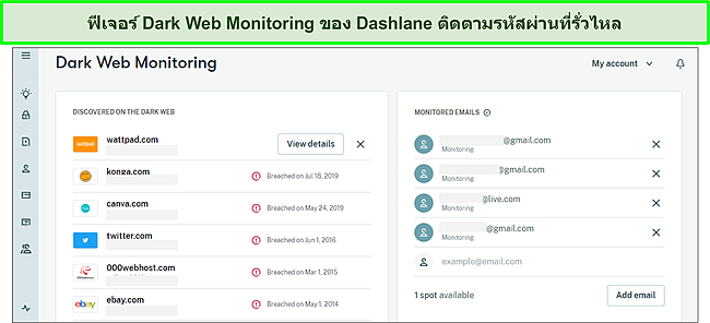 การใช้ Dark Web Monitoring ของ Dashlane เพื่อติดตามรหัสผ่านที่ละเมิด