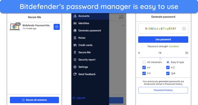 Screenshot of Bitdefender's password manager interface