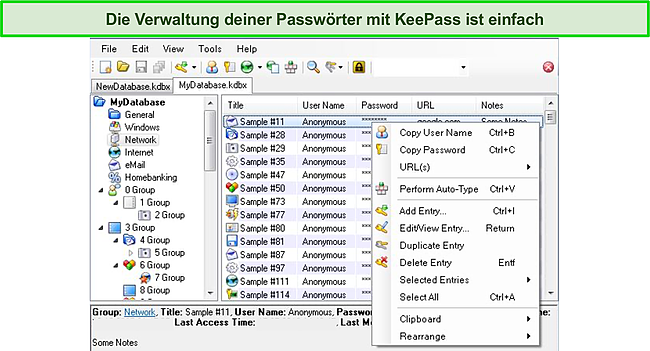 Screenshot des Benutzer-Dashboards von KeePass.