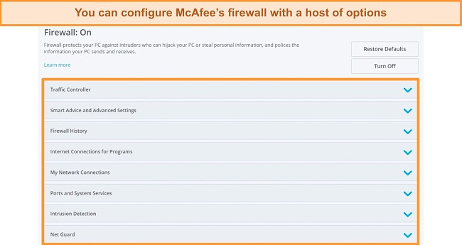 McAfee'nin ekran görüntüsü