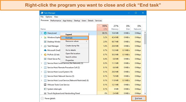 Windows Görev Yöneticisi kullanarak bir programın nasıl kapatılacağının ekran görüntüsü