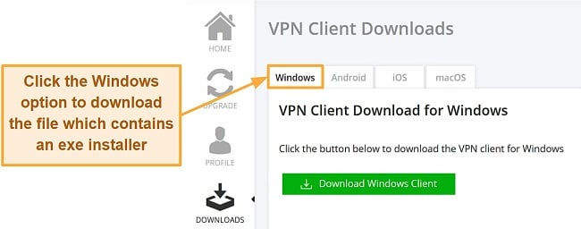 Screenshot of Anonine VPN setup file download page