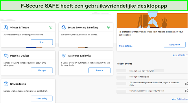 Schermafbeelding van de F-Secure SAFE-desktopinterface.