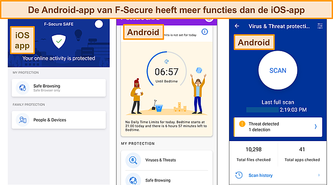 Screenshot van de F-Secure SAFE mobiele app-interface.