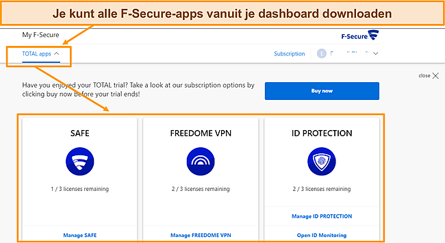 Schermafbeelding van de downloadpagina van F-Secure-apps.