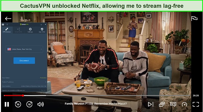 Screenshot of CactusVPN unblocking Netflix