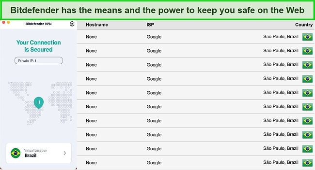 Screenshot of IP/DNS leak test on Bitdefender VPN