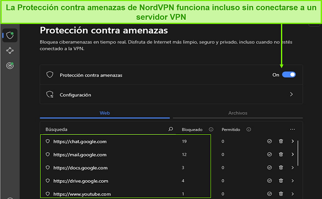 Función de protección contra amenazas de NordVPN