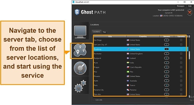 Screenhot of Ghost Path's Windows app interface