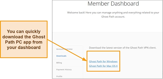 Screenshot of Ghost Path's dashboard