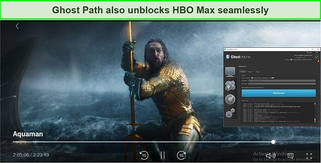 Screenshot of Ghost Path unlocking HBO Max