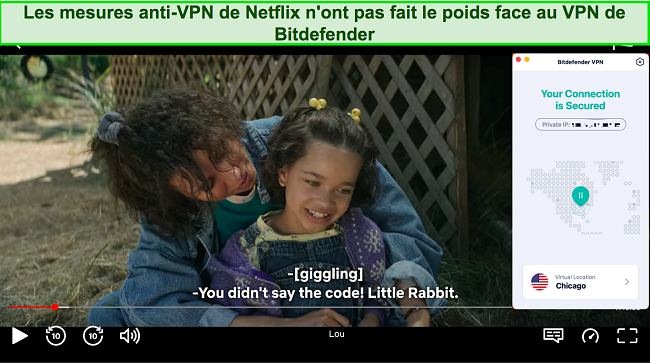 Capture d'écran de Bitdefender VPN débloquant US Netflix