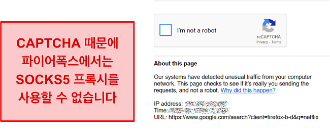 Firefox에서 IPVanish 프록시의 CAPTCHA 스크린샷