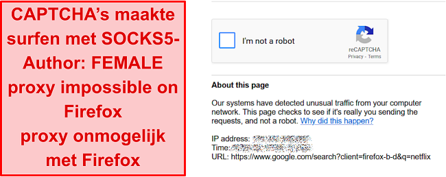 Screenshot van CAPTCHA op IPVanish proxy op Firefox