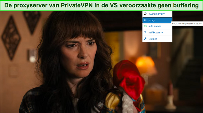 Stranger Things streamt op Netflix terwijl PrivateVPN is verbonden met een Amerikaanse proxyserver