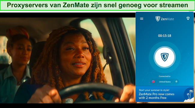 End of the Road-streaming op Netflix terwijl ZenMate is verbonden met een Amerikaanse proxyserver