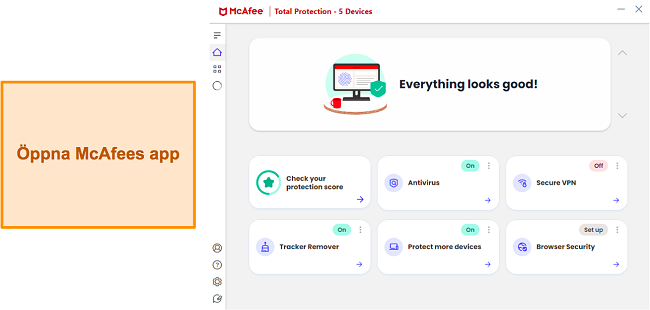 Öppnar McAfees Windows-app