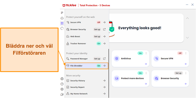 Öppna File Shredder i McAfees app