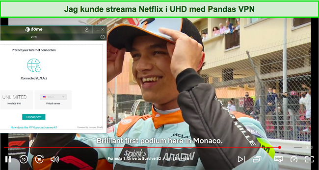 Skärmdump av användare som streamar Netflix med Pandas VPN