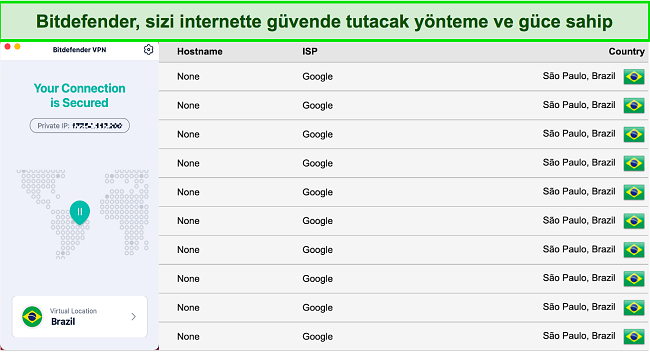 Bitdefender VPN'de IP/DNS sızıntı testinin ekran görüntüsü