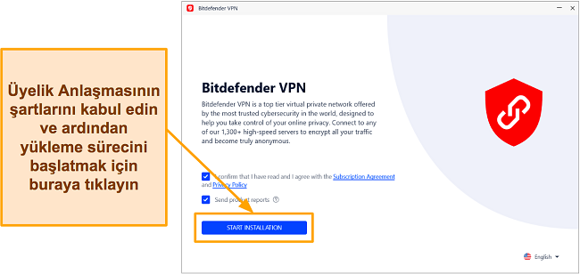 Bitdefender'ın kurulum sürecinin ekran görüntüsü