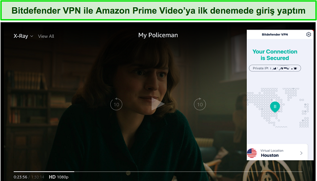 Amazon Prime Video'nun engellemesini kaldıran Bitdefender VPN'in ekran görüntüsü