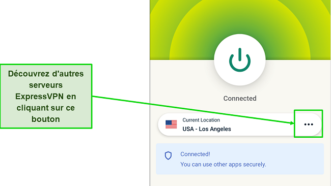 Capture d'écran d'ExpressVPN connecté à un serveur