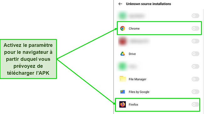 Capture d'écran du paramètre Installations de source inconnue sur Android