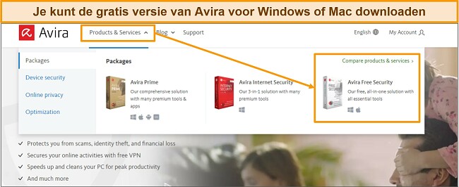 Screenshot van Avira's gratis downloadknop