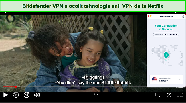 Captură de ecran a Bitdefender VPN care deblochează Netflix SUA