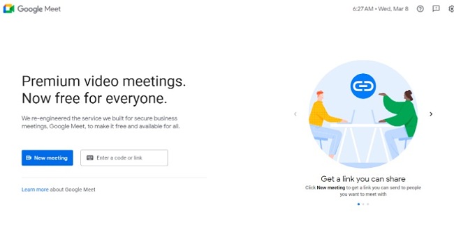 Google Meet new meeting screenshot