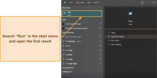 Screenshot showing how to open the Run command window in Windows