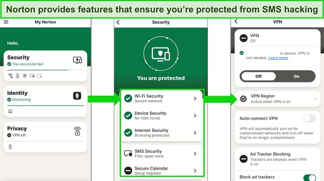 Screenshot of Norton Mobile Security features