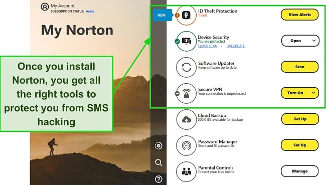 Screenshot of Norton antivirus interface