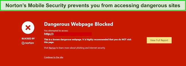 Screenshot of Norton blocking malicious website