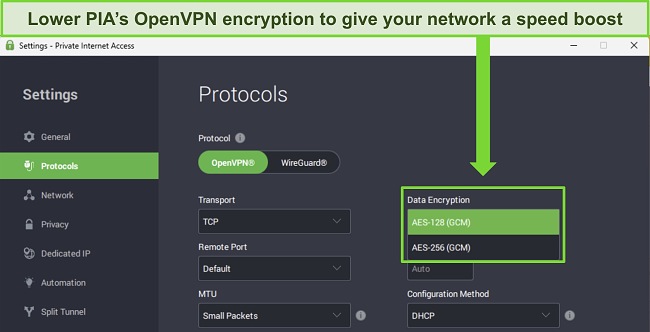 Improve your connection speeds with PIA’s customizable encryption