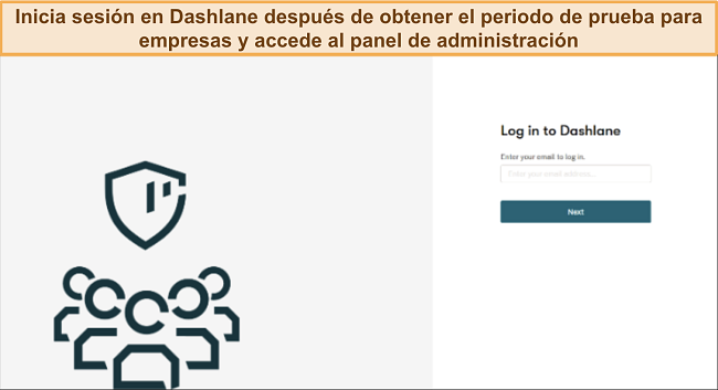 Captura de pantalla mostrando la página de inicio de sesión de Dashlane