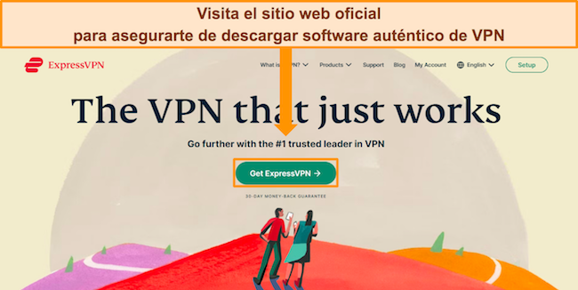 Captura de pantalla del sitio web de ExpressVPN con el botón 