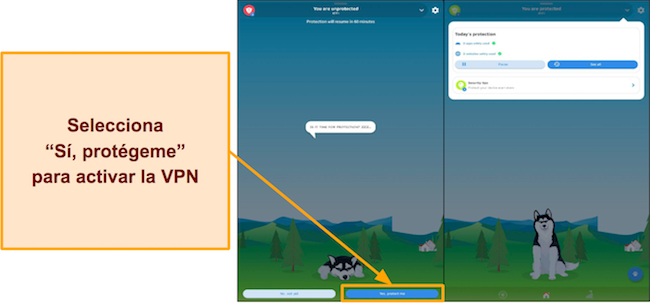 Captura de pantalla de la interfaz de usuario VPN de Phone Guardian en Android