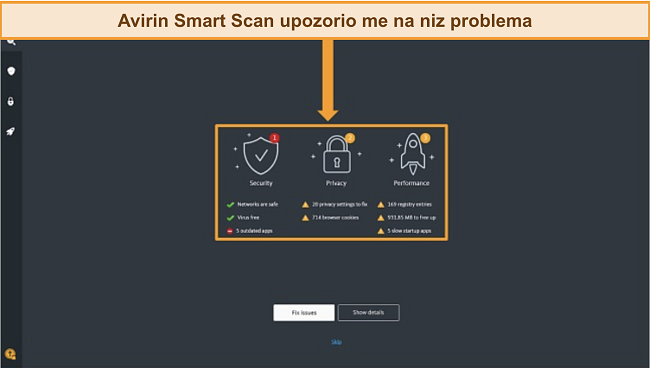 Snimka zaslona stranice rezultata Avira Antivirus Smart Scan
