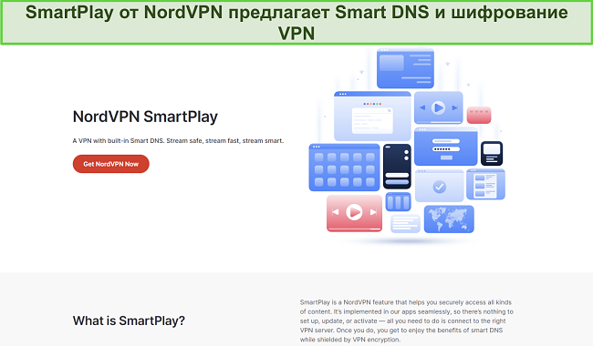 Изображение с сайта NordVPN, рекламирующее и описывающее функцию SmartPlay