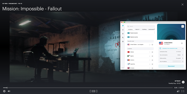 SurfsharkVPN works with Hulu USA Mission Impossible