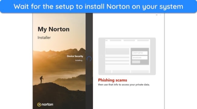 Screenshot showing Norton's installation in progress