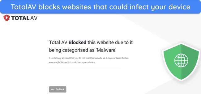 Screenshot of TotalAV blocking an unsafe website